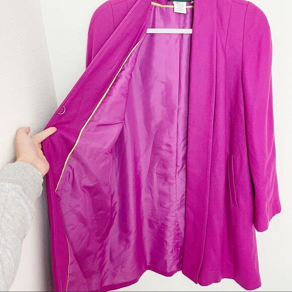 Vintage 80's Harve Barnerd Pink Wool Long Open Front Blazer Coat - Picture 3 of 12